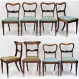 Set of six Victorian rosewood balloon back dining chairs, with drop in seats raised on carved turned