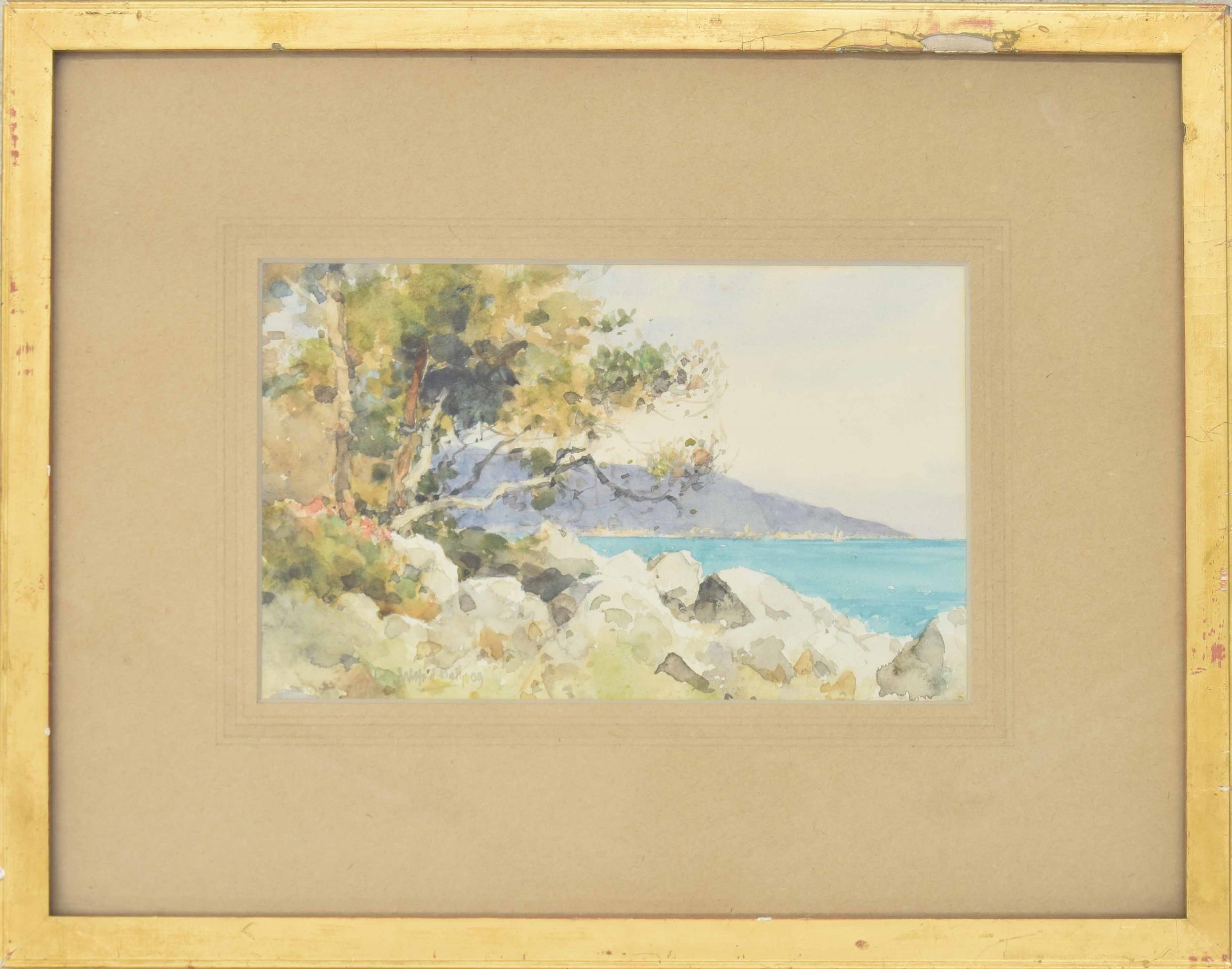 Wilfred Williams Ball (1853-1917) - Continental coastal scene with trees and rocks, signed and dated