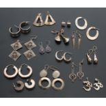 Selection of assorted costume dress earrings, most marked 925 silver, (15 pairs)