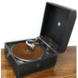 Gilbert & Co Ltd portable gramophone, with Gilbert Patent no. 289176 sound reproducer
