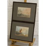 19th/20th Century - a ship by moonlight and a harbour scene at low tide, watercolour, each 6.5" x