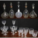 Selection of assorted antique and later glassware to include pair of moulded glass decanter with