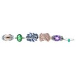 Six assorted silver gem set rings (6)