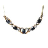 9ct sapphire and diamond necklace, 4.8gm, 18" long