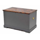 Stained and grey painted chest, with two brass handles, 37" wide, 20.5" deep, 23" high