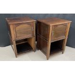 Pair of bedside pot cupboards, with ached panelled doors over an open lower shelf, 20.5" wide, 18.5"