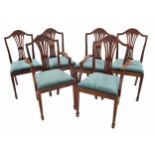 Mahogany extending oval twin pedestal dining table, together with six mahogany dining chairs (two