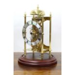 Contemporary Sewills of Liverpool brass mantel clock, striking on a bell, beneath a glass dome,