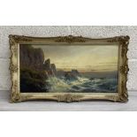 W* Richards (19th century) - Coastal cliffs in rough seas, signed and dated 67 (1867) oil on canvas,