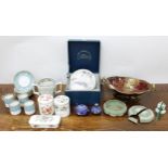 Selection of assorted pottery and porcelain to include a Crown Devon Fielding's rouge lustre dish,