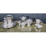 Good matched silver plated tea set cast with a Celtic rim border, the tall pot by Viners Ltd.