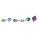 Six assorted silver gem set rings (6)