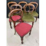 Set of four Victorian balloon back mahogany dining chairs with green upholstered stuff over seats