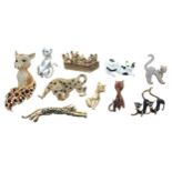 Ten assorted cat related costume jewellery brooches (10)