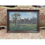 W.E Fortesque, Moundsley Hall, Kings Norton Circa 1900, signed oil on canvas, collectors label with