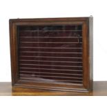 Oak collectors display cabinet, the slide glazed front with tiered lined interior, 26" wide, 4.5"