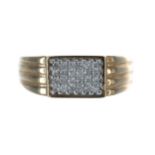 9ct gentleman's diamond tablet ring, set with twenty-four diamonds, width 8.5mm, 6.6gm, ring size