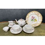 Herend handpainted 'tea for two' porcelain tea set; together with a 19th Century cabinet plate