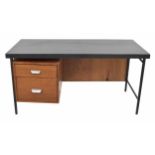 George Nelson for Herman Miller - black metal framed desk, with two veneered drawers and veneered