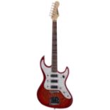 Hutchins Fury electric guitar, made in China; Body: red paisley finish; Neck; maple; Fretboard:
