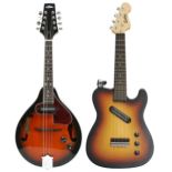 Aria AM-20E electric mandolin, with Roksak gig bag; together with a Laka by Vintage VUV2 electric