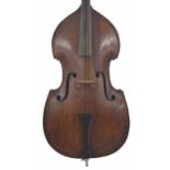 German double bass circa 1890, back length 43.5", stop length 23.5", vibrating string length 41"