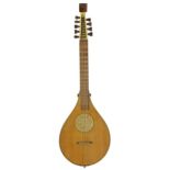 Contemporary luthier made cittern type instrument bearing a maker's label to the inner back, with