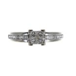 Modern 18ct white gold princess-cut diamond dress ring, 0.50ct approx, width 6mm, 3.5gm, ring size M