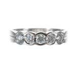 Modern 18ct white gold five stone diamond ring, round brilliant-cuts, 0.50ct approx, width 4mm, 3.