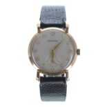 Garrard 9ct gentleman's wristwatch, London 1962, silvered dial with gilt applied Arabic numerals,