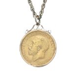 1912 full sovereign coin in a 9ct pendant on chain, 14gm