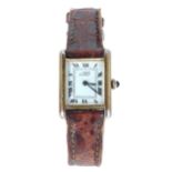 Must de Cartier Tank manual wind silver-gilt lady's wristwatch, case no. 3 133xxx, white dial,