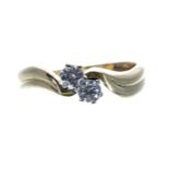 18ct yellow gold two stone diamond cross-over ring, round brilliant-cut, 0.30ct approx in total, 3.