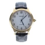 Fabergé Agathon 18ct gentleman's wristwatch, case no. 102, white enamel dial, cabouchon crown, ETA