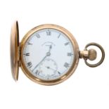 Swiss gold plated half hunter lever pocket watch, 15 jewel movement with compensated balance and