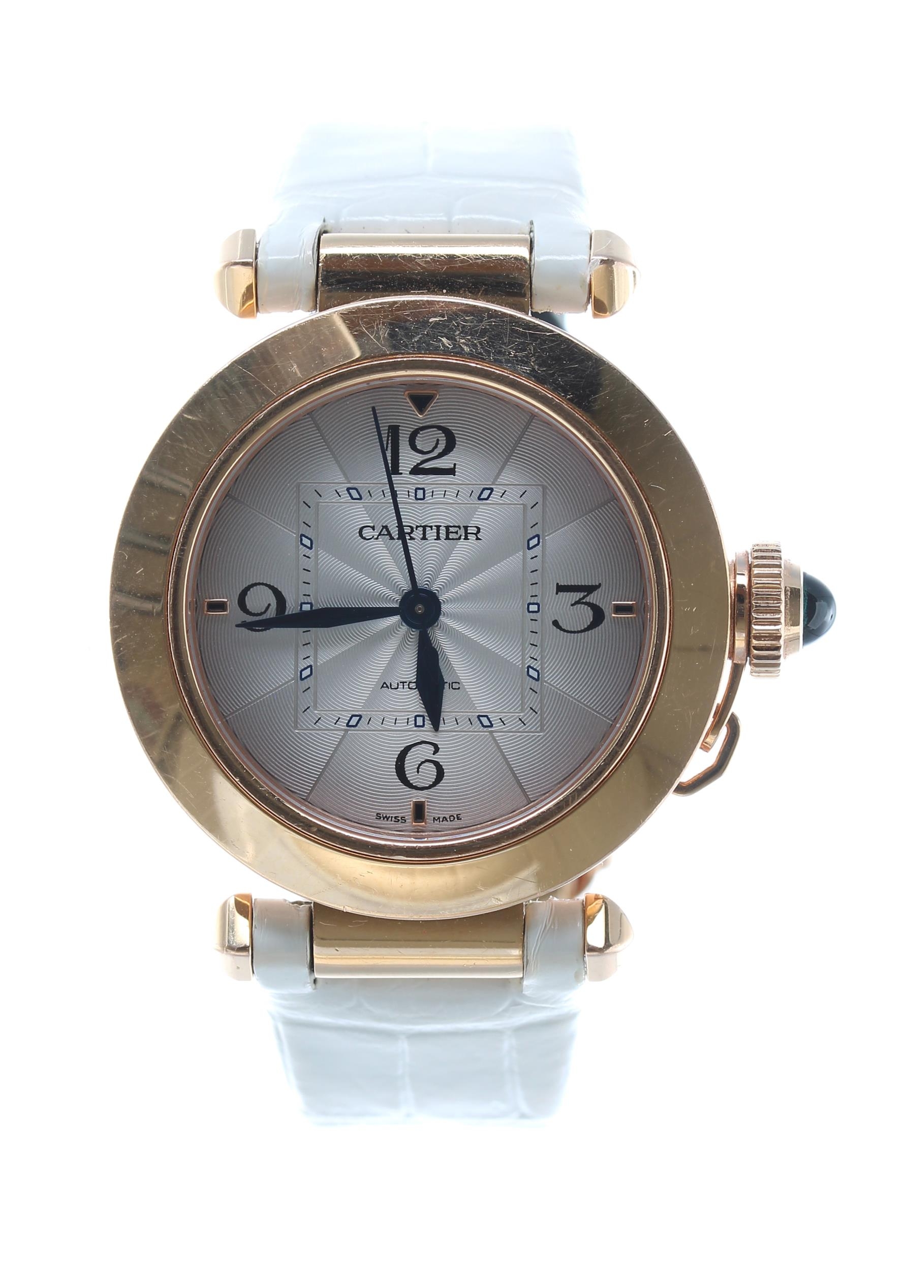 Cartier Pasha 18ct rose gold automatic wristwatch, reference no. 4326, serial no. 22385xxx, silvered