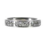 Platinum princess-cut diamond band ring, width 3.5mm, 5.5gm, ring size K