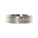 Modern 18ct bicolour wedding band ring, set with three round brilliant-cut diamonds,  11.6gm,