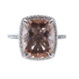 Modern 14ct white gold Morganite and diamond dress ring with diamond shoulders, 4.20ct approx, width