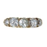 Antique 18ct five stone old-cut diamond ring in a claw setting, 1.10ct approx in total, clarity