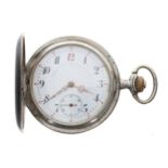 Continental white metal niello cased lever hunter pocket watch, the movement with compensated