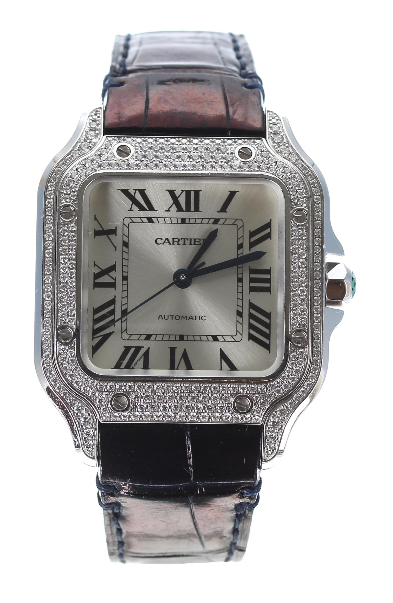 Cartier Santos 18ct white gold diamond set automatic wristwatch, reference no. 4190, serial no.