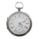 19th century silver fusee lever pocket watch, Chester 1881, unsigned movement, no. 3997, with