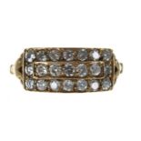 Victorian style 15ct three row diamond ring, 0.75ct approx in total, width 8mm, 2.8gm, ring size O