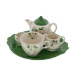 Royal Staffordshire by Clarice Cliff bachelor tea set on stand, painted with apple blossom on a