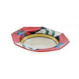 Clarice Cliff Bizarre 'Picasso Flower' octagonal bowl, 6.25" wide