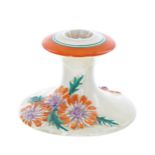 Clarice Cliff Bizarre 'Orange Marguerite' candlestick, shape 310, 3" high