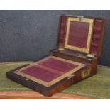 19th century rosewood and brass inlaid writing slope, the hinged cover with foliate brass inlaid