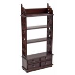 Set of open shelves in the manner of Chippendale, with pierced sides over four short drawers, 21"