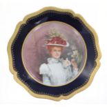 Limoges Guerin WG & Co. porcelain portrait cabinet plate, with gilt highlighted lobed rim and blue